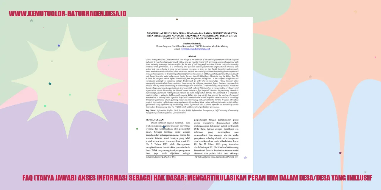 FAQ (Tanya Jawab) Akses Informasi sebagai Hak Dasar: Mengartikulasikan Peran IDM dalam Desa/desa yang Inklusif